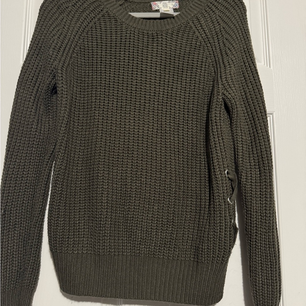 Pink Rose Women's Olive Green Crewneck Sweater